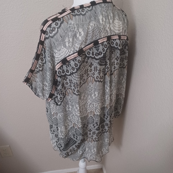 Kas New York Sheer Lace Beaded Oversized Blouse Anthropology Medium - Picture 4 of 13